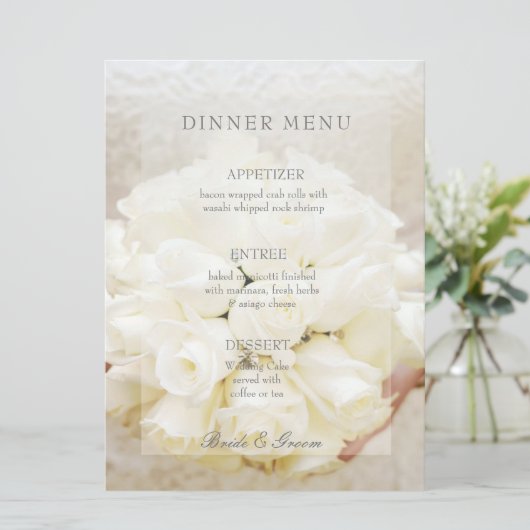 Witte Bruids Bruiloft Bloem Boeket menu (Staand voorkant)