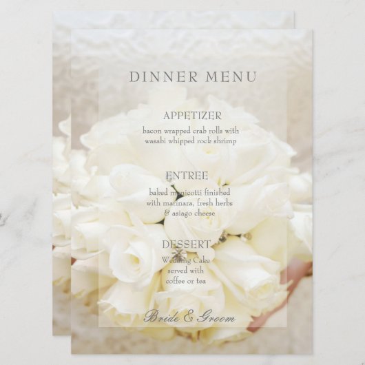 Witte Bruids Bruiloft Bloem Boeket menu (Voorkant / Achterkant)