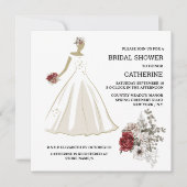 Witte bruidsjurk rode roodroze bloemkool kaart (Voorkant)