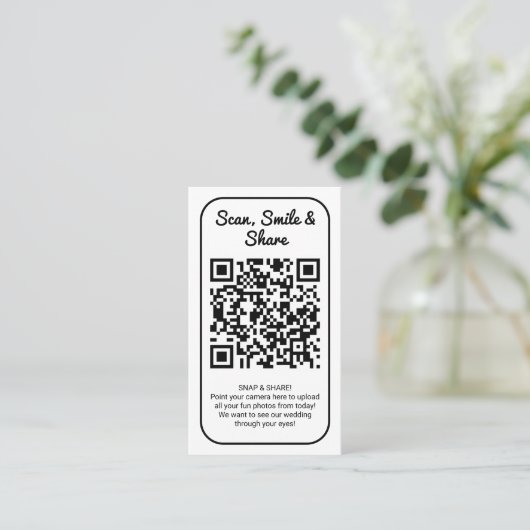 Witte bruiloft foto delen Capture liefde QR-code Visitekaartje (Staand voorkant)
