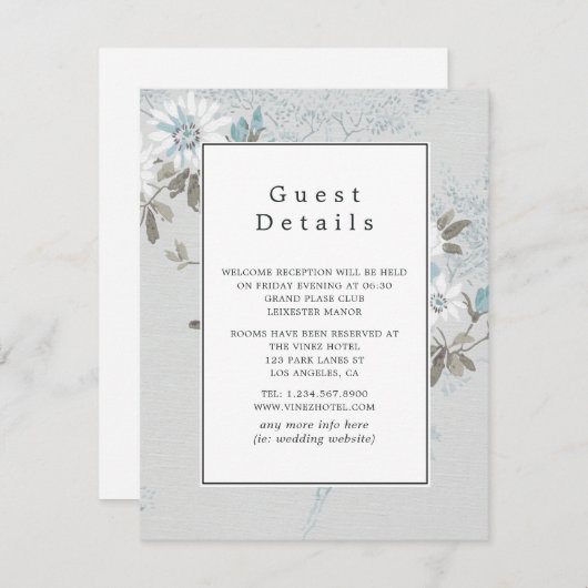 Witte bruiloft gast details informatiekaartje (Voorkant / Achterkant)