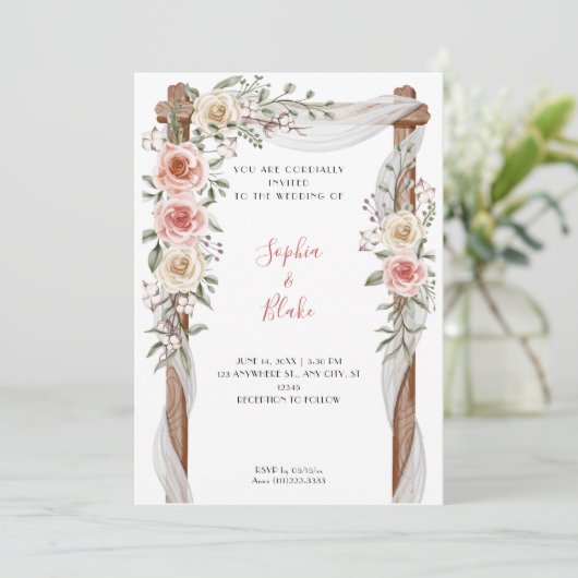 Witte bruiloft in bijtende bocht kaart (Staand voorkant)