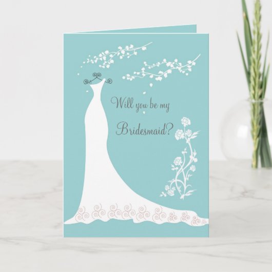 Witte bruiloft op aquamarine Bridesmaid Invite (Voorkant)