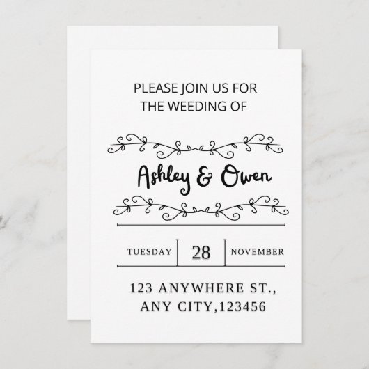 witte bruiloft uitnodiging (Voorkant / Achterkant)