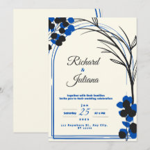 Witte bruiloft uitnodiging met blauwe bloemen