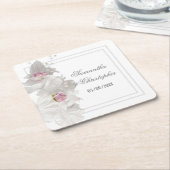 Witte bruinbruiloft vierkante kartonnen onderzetter (Schuin)