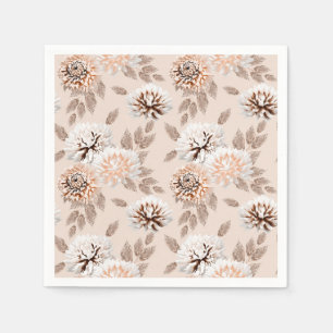 Witte, bruine bloemen op een crème achtergrond. servet