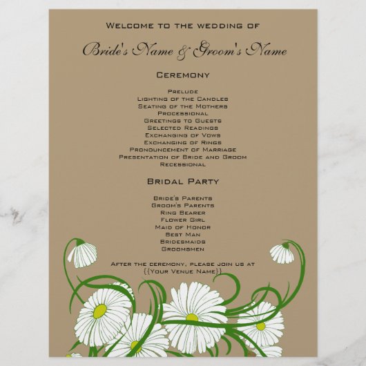 -witte bruine Daisy Flowers Wedding Set (Voorkant)