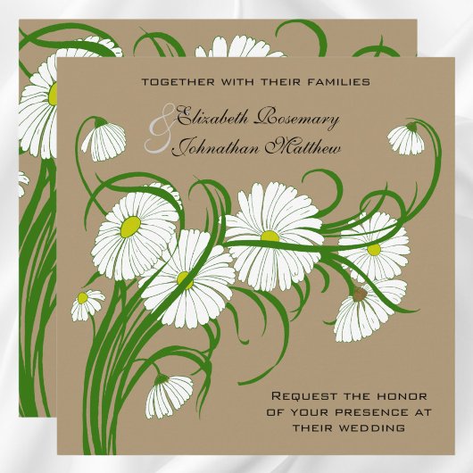 -witte bruine Daisy Flowers Wedding Set Kaart