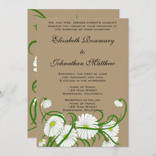 -witte bruine Daisy Flowers Wedding Set Kaart (Voorkant / Achterkant)