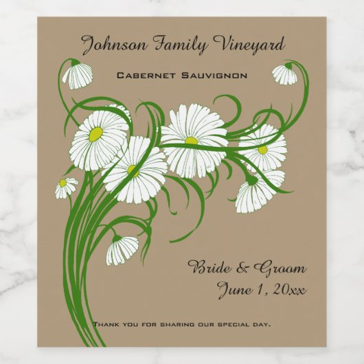 -witte bruine Daisy Flowers Wedding Set Wijn Etiket (Enkel label)
