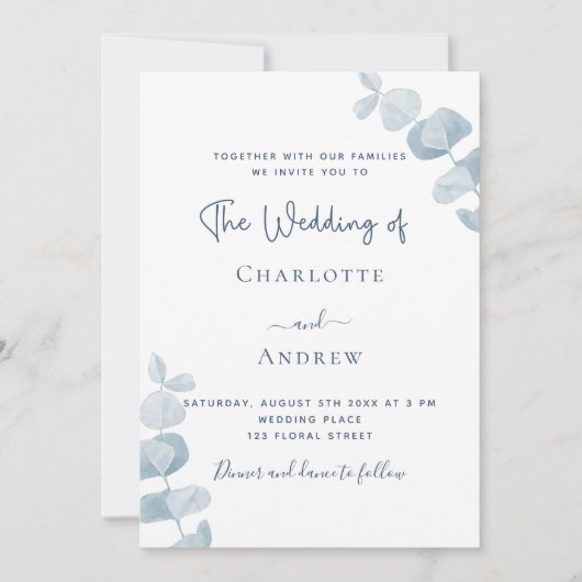 Witte bruine eucalyptusbruiloft kaart (Voorkant)