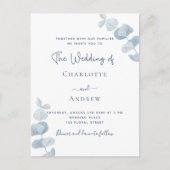 Witte bruine eucalyptusbruiloft uitnodiging briefkaart (Voorkant)