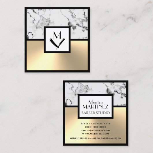 witte bruine marmer en goudplein visitekaartje (Voorkant / Achterkant)