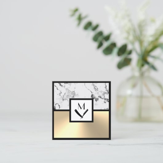 witte bruine marmer en goudplein visitekaartje (Staand voorkant)