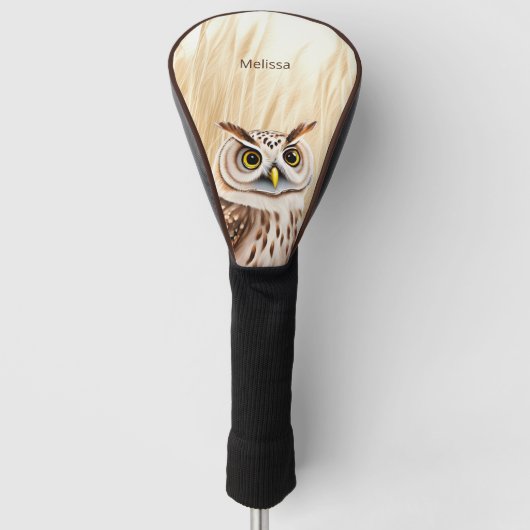 Witte bruine uil monogram golfheadcover (Voorkant)