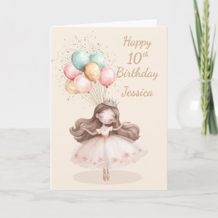 Witte, bruinharige ballerina 10e verjaardag * kaart