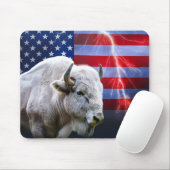 Witte buffel met Amerikaanse vlag en bliksem Muismat (Met muis)