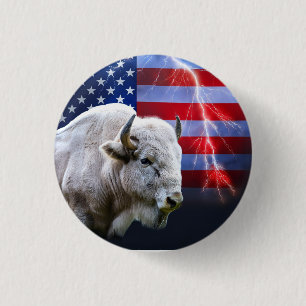 Witte buffel met Amerikaanse vlag en bliksem Ronde Button 3,2 Cm