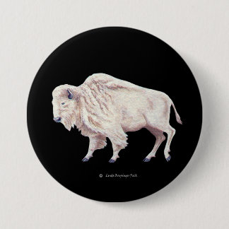 Witte buffel ronde button 7,6 cm