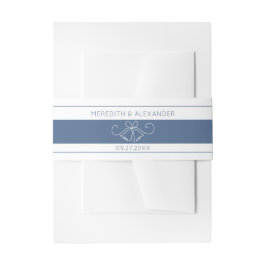 Witte buikband met blauwe accenten uitnodigingen wikkel