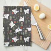 Witte Bunnies en lentbloemen Theedoek (Quarter Fold)