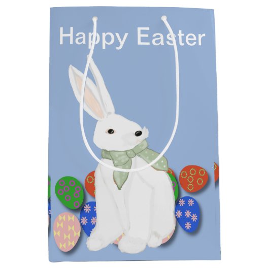 Witte Bunny en Eieren Medium Cadeauzakje (Voorkant)