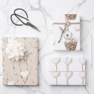 Witte Bunny Hearts in een Basket Baby shower Inpakpapier Vel
