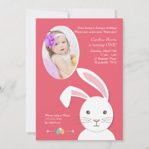 Witte Bunny Pasen Verjaardag foto uitnodiging