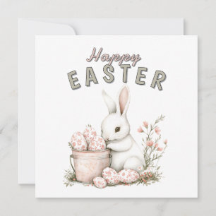 Witte Bunny & Toile Roze Paaseieren Feestdagenkaart