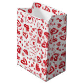 Witte cadeautas met rode harten, medium (Voorkant Gekanteld)