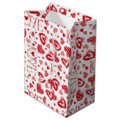 Witte cadeautas met rode harten, medium (Achterkant Gekanteld)