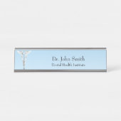 Witte Caduceus Dental Medische Spiegeltandenborste Bureau Naambordje (Voorkant)