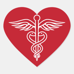 Witte caduceus logo op rode dokter verpleegkundige hart sticker