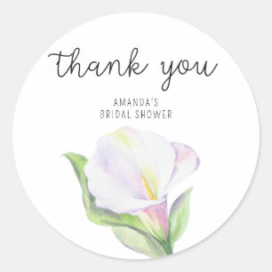 Witte calla - bruiloftsborrel dank je ronde sticker