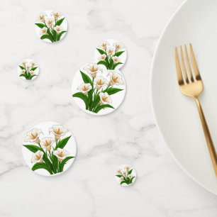 Witte Calla Lelie Boeket Met Groene Bladeren Confetti