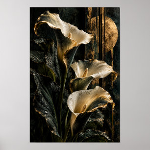Witte Calla-lelies met Gouden Cirkel Botanische Mu Poster