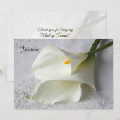 Witte calla lilies op linnen bedankt maid of eren aankondiging (Voorkant / Achterkant)