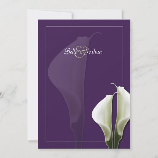 Witte Calla Lillies bruiloft uitnodiging op Paarse (Achterkant)