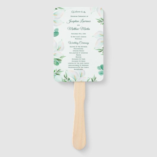 Witte Calla Lily bruiloft ceremonie programma's Handwaaier (Voorkant)