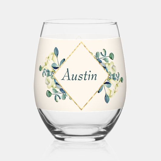 Witte Calla Lily en Eucalyptus Wijnglas Zonder Voet (Voorkant)