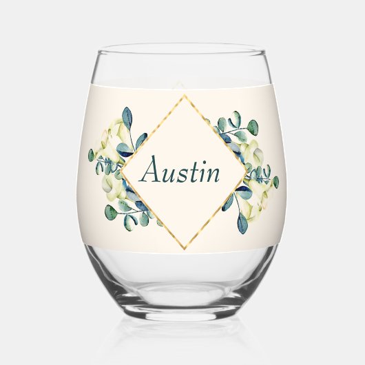 Witte Calla Lily en Eucalyptus Wijnglas Zonder Voet (Achterkant)