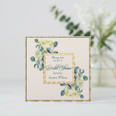 Witte Calla Lily Eucalyptus Ivoor Gouden Douche Kaart (Staand voorkant)