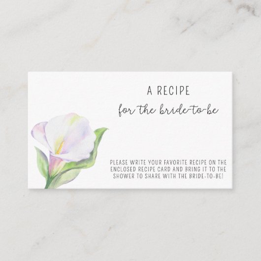 Witte calla - Recept voor de aanstaande bruid Informatiekaartje (Voorkant)
