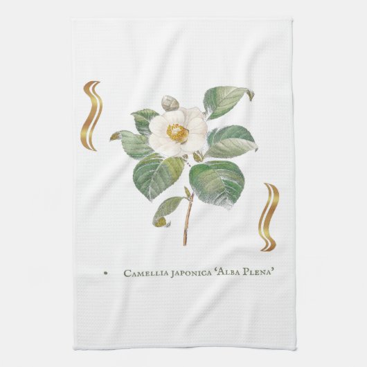 Witte camelia theedoek (Verticaal)