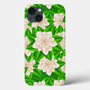 Witte Camelia's en Groene Bladeren iPhone 13 Hoesje