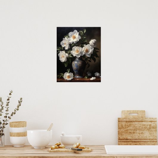 Witte Camellia Bloemen Art Print Poster (Keuken)