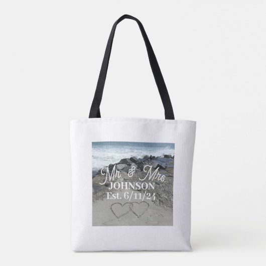 Witte Canvas tas - Twee harten in het zand (Achterkant)