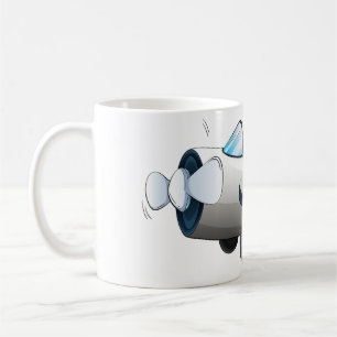 Witte Cartoon Propeller Vliegtuig Retro Stijl Vint Koffiemok