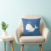 witte CARTOON walvis op middelgrote blauwe kussen (Stoel)